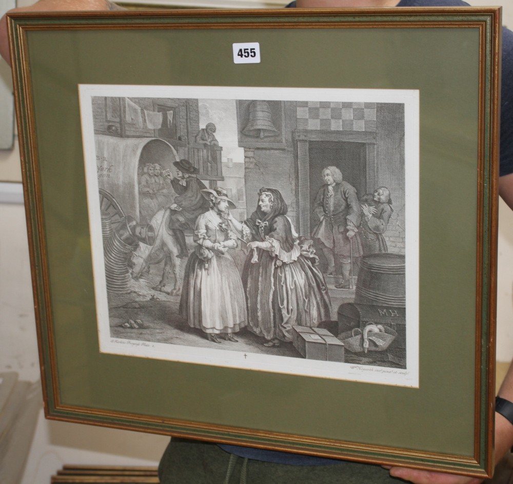 William Hogarth, set of six engravings, A Harlots Progress, 33 x 40cm
